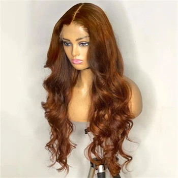 Бесклеевой 180% плотности Мягкий 26-дюймовый коричневый оранжевый волна тела длинный глубокий кружевной передний парик для черных женщин Детские волосы PrePeded Daily