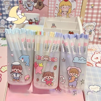 Kawaii Milk Tea Soft Fog Press Pen Черная угольная ручка 0,5 Bullet Head High Color Frosted Water Pen Student Simple Pens Presents