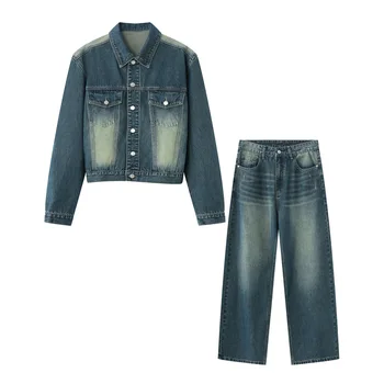 Мужские джинсовые куртки Костюм из двух частей Уличная одежда Винтажные наряды Набор 2023 Новый дизайн Высокое качество Мода