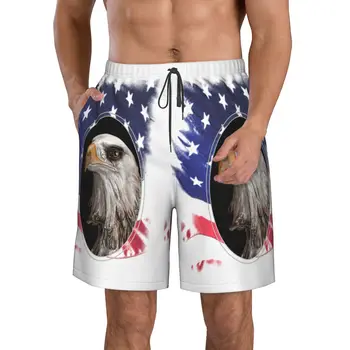 Eagle Американский флаг Мужские пляжные шорты Фитнес Быстросохнущий купальник Смешные уличные забавы 3D шорты