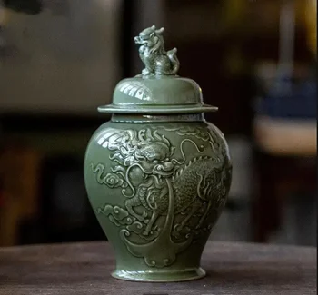 Рельефная керамическая банка для хранения с крышкой Китайская ретро чайная церемония Чайная банка Кухня Кофе Конфеты Контейнер для хранения домашних инструментов