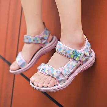 Спортивные сандалии для девочек с узлом в виде бабочки Детская решетчатая повседневная обувь Мягкая с открытым носком Дышащая Простая нескользящая детская летняя обувь