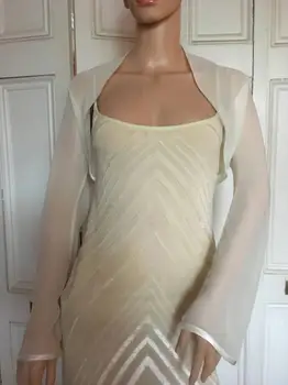  Ivory Chiffon Свадебное болеро 2023 Длинный расклешенный рукав Пальто невесты Свадебный женский пиджак с атласной окантовкой Party Cape