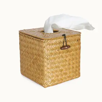 Винтажная канистра для тканей Плетеная соломенная ткань Коробка Рулон бумаги Держатель для салфеток Органайзер