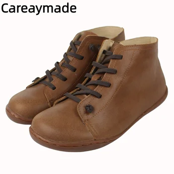 Careaymade-Женская обувь из натуральной кожи, ботильоны ручной работы из чистой кожи, короткие сапоги на мягкой подошве из воловьей кожи, обувь большого размера на плоской подошве размера 35-42