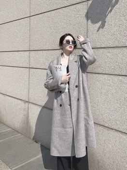 Женское двустороннее кашемировое пальто высокого класса, корейская версия осень/зима 2022, большой размер, свободный темперамент, средняя длина