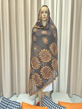 африканский лучший шифон мусульманский шарф бесплатная продажа тюрбан женщины большой размер вышивка шифон исламский хиджаб вышивать рамадан Дубай
