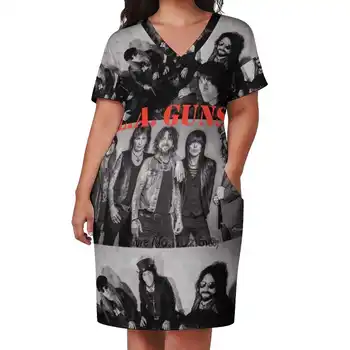 Twola L.A. L A Show Guns Американский тур Модное уличное платье Свободная юбка с V-образным вырезом и коротким рукавом Повседневная юбка для вечеринок 5Xl Live Guns