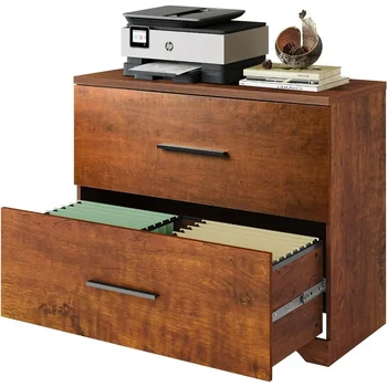  Деревянный боковой картотечный шкаф с 2 ящиками с механизмом защиты от опрокидывания, шкаф для хранения документов для домашнего офиса, орех