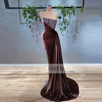 Роскошные вечерние платья русалки с кристаллами 2021 плиссировка бисером на одно плечо неформальные платья для вечеринок