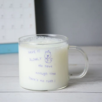  Креативная мультяшная печатная стеклянная чашка Кофе Чай Напитки Десерт Молочная чашка Прозрачный сок Стеклянные кружки Ручка Посуда для напитков