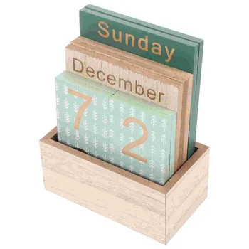 Настольный календарь Деревянный дисплей Месяц Дата Мини Аксессуары для планирования времени Блочный офис