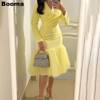 booma желтые короткие вечерние платья русалки с длинными рукавами пятна тюль выпускные платья для женщин до колен формальные платья для торжественных случаев