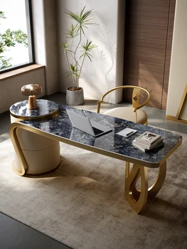 Легкий роскошный настольный стул из каменной доски, комбинация современного простого домашнего офиса, кабинета, гостиной, элитного роскошного каменного стола