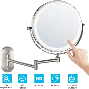  Перезаряжаемое настенное светодиодное зеркало для макияжа 8-дюймовое двустороннее 3X/5X/7X/10X увеличительное зеркало для ванной комнаты 3 Переключение цветовых огней