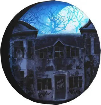 Хэллоуин Дом с привидениями Напечатанный чехол для запасного колеса Всепогодные пыленепроницаемые чехлы для шин Подходит для RV Truck SUV Motorhome Travel