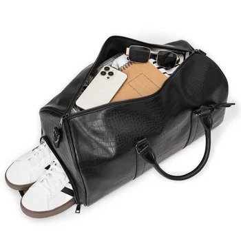 Модная мужская спортивная сумка из искусственной кожи с карманом для обуви Винтажная кожаная сумка из кожи крокодила 20-дюймовый вещмешок для выходных
