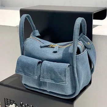 Джинсовая сумка через плечо с карманом, летняя дизайнерская джинсовая корзина, кружка, ведро, сумка-мессенджер 2023 года, модная сумка для подмышек, сумки для женщин