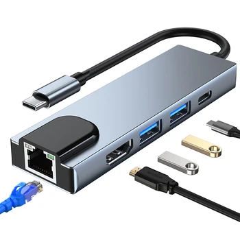 USB C HUB Type C Splitter To HDMI 4K Thunderbolt 3 Док-станция Адаптер для ноутбука с PD SD TF RJ45 Для Macbook Air M1 iPad Pro