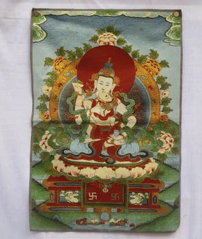 Коллекционный традиционный тибетский буддизм в Непале Тханка картин Будды, большой размер Буддийская шелковая парча p002559