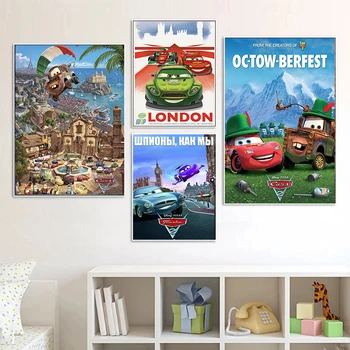 Disney Pixar Cars 2 Фильм Холст Живопись Мультфильм Молния Маккуин Плакаты Принты Cuadros Настенное искусство Картина для детского декора комнаты