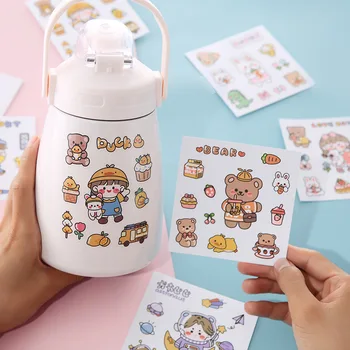 Korea Ins Милые Мультяшные Кружки Наклейки Креативные Ручные Наклейки Для Мобильного Телефона Прозрачные Наклейки из Пвх Для Студенческих Кубков