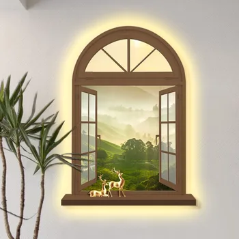  светодиодная настенная живопись с искусственным окном пейзаж пейзаж для гостиной и столовой Фоновый декор