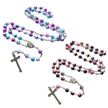 H7EA ChristianCross Ключица Цепочка Мода Двухцветное Имитация Жемчуга Ожерелье Дамы Сладкий Кулон
