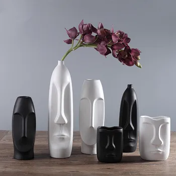 Скандинавский минималистичный керамический абстрактный ваза Черно-белая человеческая персона Креативный выставочный зал Декоративная ваза в форме головы Figue