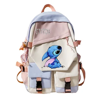 Lilo Stitch Школьная сумка Печать Цвет Контрастный Рюкзак Disney Fashion Мальчики Девочки Студент Дети Большая Емкость Сумка Рождественские Подарки
