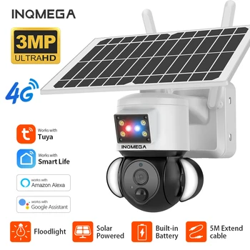 INQMEGA 3MP Tuya 4G SIM Солнечная камера Наружная PIR-детектор движения Встроенная батарея Охранное видеонаблюдение с солнечными панелями