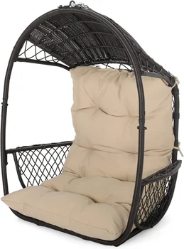  Наружное / внутреннее плетеное подвесное кресло с 8-футовой цепью (БЕЗ подставки), коричнево-коричневого цвета