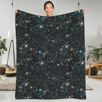 Galaxy Stars Фланелевое одеяло Мягкие теплые звезды Космический космос Вселенная Черное постельное белье Плед Осеннее путешествие Гостиная Покрывало