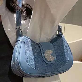 2023 Летняя корейская женская джинсовая сумка через плечо Модная минималистичная высококачественная сумка через плечо Повседневная универсальная женская сумка для подмышек