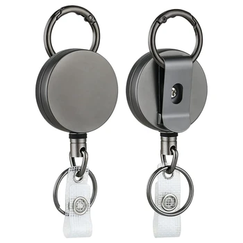 2 Pack Сверхмощный выдвижной держатель для бейджей Катушки, металлический держатель для идентификационных бейджей с зажимом для ремня Кольцо для ключей для именной карточки Брелок
