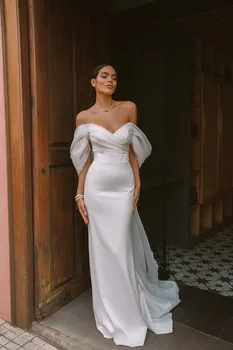 Винтажное женское свадебное платье Элегантный простой стиль Свадебные платья Атласный халат Изящный с открытыми плечами 2024 Vestidos de Novia