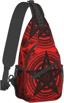 Красный Сатана Бафомет Сатанинская Пентаграмма На открытом воздухе Сумка через плечо Унисекс Слинг Нагрудный рюкзак для женщин Мужчины Пешие прогулки