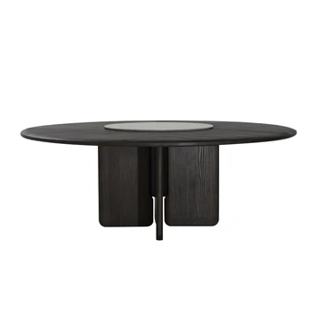 Современный черный домашний обеденный стол из массива дерева, минималистичный домашний обеденный стол, простой светлый роскошный круглый поворотный стол