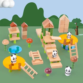 Панда Бамбуковые лесные игрушки Детские развивающие игрушки Строительные блоки для интеллектуального развития