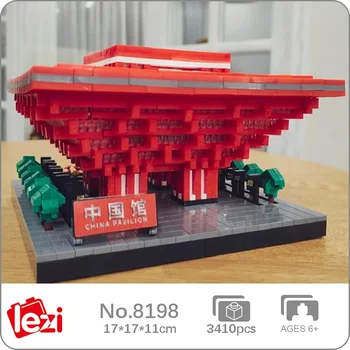 Lezi 8198 Всемирная архитектура EXPO Китайский национальный павильон Выставочный зал Дворец Мини Алмазные блоки Кирпичи Строительная игрушка Нет коробки