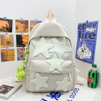 школьные сумки для девочек Женский рюкзак конфетного цвета модная звезда аппликация дизайн Женский рюкзак большой емкости симпатичная студенческая сумка