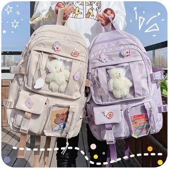 INS Рюкзак для девочек большой емкости с симпатичными куклами Корейский стиль Отдых Мягкая дорожная сумка для девочек Студенты Школьная сумка
