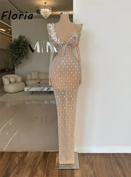 гламурный тяжелый бисер кристаллы вечернее платье с длинным рукавом от кутюр платье знаменитостей вечернее платье vestidos elegantes feminino