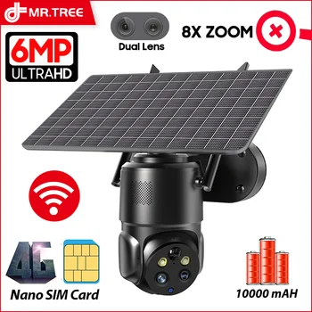 6 МП 3K 4G SIM Солнечная камера На открытом воздухе WiFi PTZ Двойной объектив / Наблюдение за экраном 8-кратный зум Автоматическое отслеживание Водонепроницаемая камера видеонаблюдения