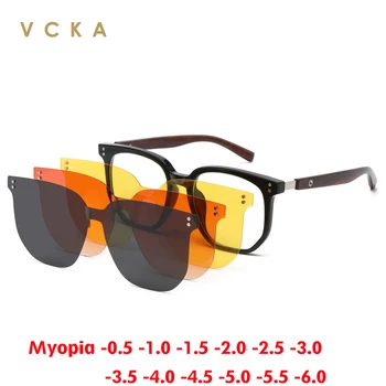 VCKA 4 в 1 Поляризованные солнцезащитные очки для близорукости Магнитный зажим на очках Рецептурные мужские оптические прогрессивные очки -0.50 ДО -10.0