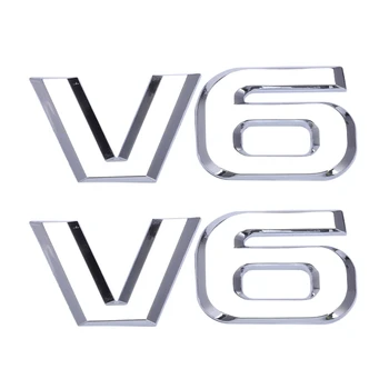 2X серебристый металлический V6, наклейка, автомобильный значок / эмблема