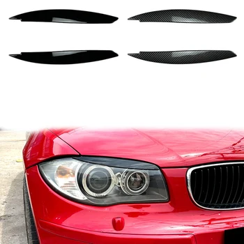 2pcs Gloss Black/Carbon Fibe Брови для BMW 1 серии E81 E82 E87 E88 2008-2013 Автомобильная фара Веки Веки ABS Автомобильные аксессуары