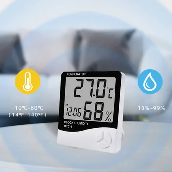 HTC1 Цифровой комнатный термометр Внутренний гигрометр Измеритель влажности Будильник Точное время и мониторинг климата