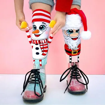 Рождественские украшения Веселые рождественские носки Рождественские носки до колен Санта и снеговик Новинка Женские уютные носки-тапочки