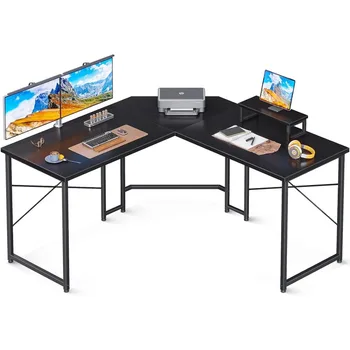 L-образный игровой стол, 51-дюймовый компьютерный стол с подставкой для монитора, игровой стол для ПК, угловой стол, прочная письменная станция